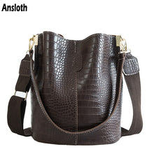 Load image into Gallery viewer, Ansloth Crocodile Crossbody Bag For Women Shoulder Bag Brand Designer Women Bags Luxury PU Leather Bag Bucket Bag Handbag HPS405