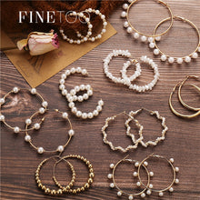 Load image into Gallery viewer, Simple Plain Gold Color Metal Pearl Hoop Earrings Fashion Big Circle Hoops Statement Earrings for Women Party Jewelry