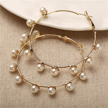Load image into Gallery viewer, Simple Plain Gold Color Metal Pearl Hoop Earrings Fashion Big Circle Hoops Statement Earrings for Women Party Jewelry