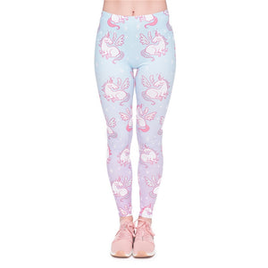 High Waist Casual Leggings Fashion Design Unicorn Stars Printing