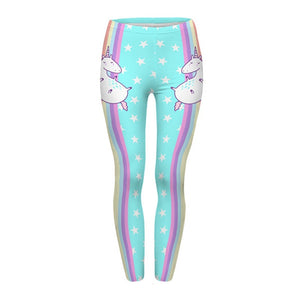 High Waist Casual Leggings Fashion Design Unicorn Stars Printing