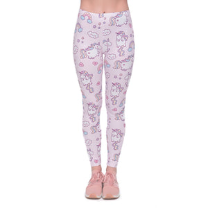 High Waist Casual Leggings Fashion Design Unicorn Stars Printing