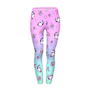 High Waist Casual Leggings Fashion Design Unicorn Stars Printing