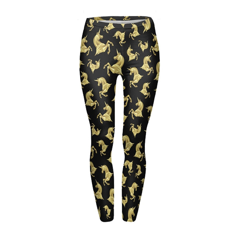 High Waist Casual Leggings Fashion Design Unicorn Stars Printing