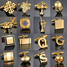 Load image into Gallery viewer, Quality Gold Color Cufflinks Letters/Alien/Square/Dragon/Maple leaves/Balance/Name Cuff Links for mens French bouton manchette
