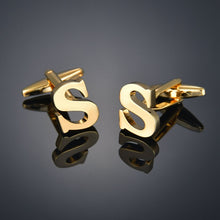 Load image into Gallery viewer, Quality Gold Color Cufflinks Letters/Alien/Square/Dragon/Maple leaves/Balance/Name Cuff Links for mens French bouton manchette
