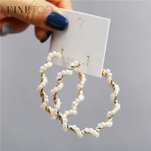 Indlæs billede til gallerivisning Simple Plain Gold Color Metal Pearl Hoop Earrings Fashion Big Circle Hoops Statement Earrings for Women Party Jewelry
