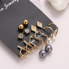 Ladda upp bild till gallerivisning, EN 12 Pairs Flower Women&#39;S Earrings Set Pearl Crystal Stud Earrings Boho Geometric Tassel Earrings For Women 2020 Jewelry Gift
