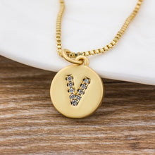 Lataa kuva Galleria-katseluun, Hot Sale Wholesale Women Girls Gold Initial 26 Letters Necklace Long Charm Personal Necklace Pendants Copper CZ Jewelry
