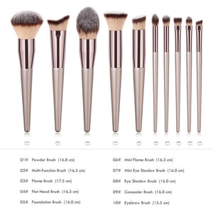 Wooden Champagne Makeup Brushes Set