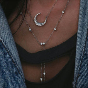 Boho Multi-element Crystal Necklaces For Women Fashion Gold Necklace Vintage Multiple Layers Pendant Necklace Jewelry Gift