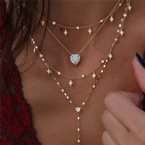 Boho Multi-element Crystal Necklaces For Women Fashion Gold Necklace Vintage Multiple Layers Pendant Necklace Jewelry Gift