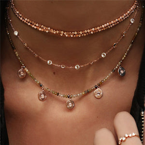 Boho Multi-element Crystal Necklaces For Women Fashion Gold Necklace Vintage Multiple Layers Pendant Necklace Jewelry Gift