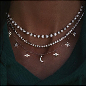 Boho Multi-element Crystal Necklaces For Women Fashion Gold Necklace Vintage Multiple Layers Pendant Necklace Jewelry Gift