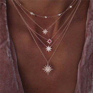 Boho Multi-element Crystal Necklaces For Women Fashion Gold Necklace Vintage Multiple Layers Pendant Necklace Jewelry Gift