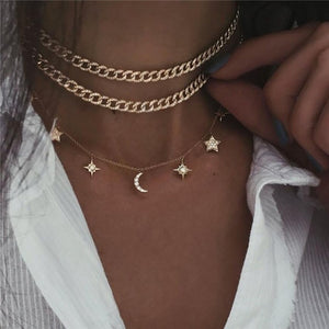 Boho Multi-element Crystal Necklaces For Women Fashion Gold Necklace Vintage Multiple Layers Pendant Necklace Jewelry Gift