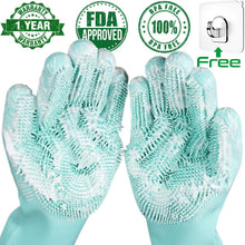 Lataa kuva Galleria-katseluun, Magic Silicone Dishwashing Scrubber | Sponge Rubber Scrub Gloves Kitchen Cleaning
