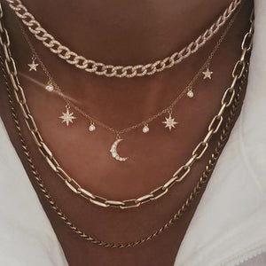 Boho Multi-element Crystal Necklaces For Women Fashion Gold Necklace Vintage Multiple Layers Pendant Necklace Jewelry Gift