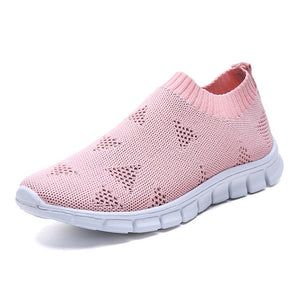 Women Shoes Plus Size Sneakers Women Breathable Mesh Sports Shoes Female Slip On Platform Sneakers White Knit Sock Shoes Casual